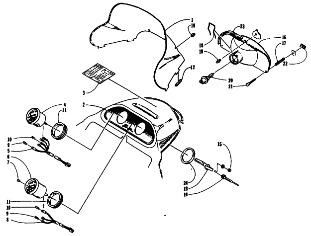 WINDSHIELD, HEADLIGHT POD, AND INSTRUMENTS