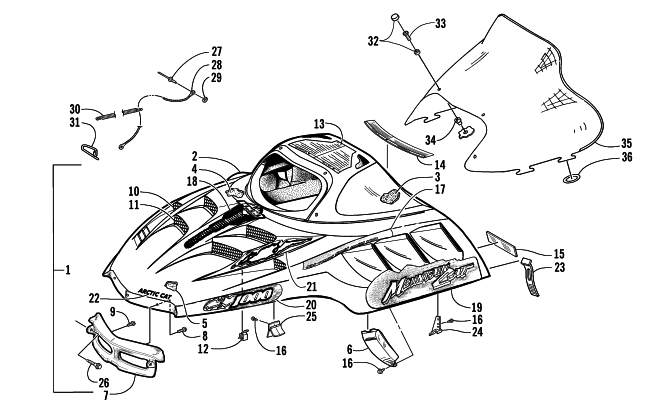 HOOD AND WINDSHIELD ASSEMBLY