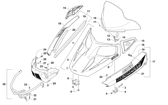 HOOD, WINDSHIELD, AND FRONT BUMPER ASSEMBLY