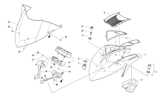 WINDSHIELD AND INSTRUMENTS ASSEMBLIES