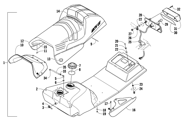 GAS TANK, SEAT, AND TAILLIGHT ASSEMBLY