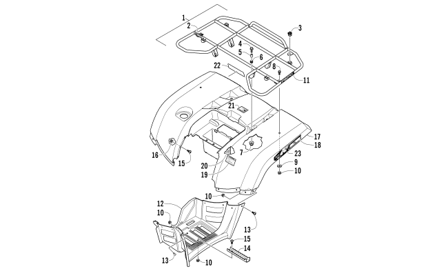 REAR RACK, BODY PANEL, AND FOOTWELL ASSEMBLIES