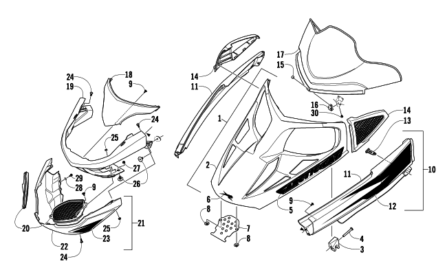 HOOD, WINDSHIELD, AND FRONT BUMPER ASSEMBLY