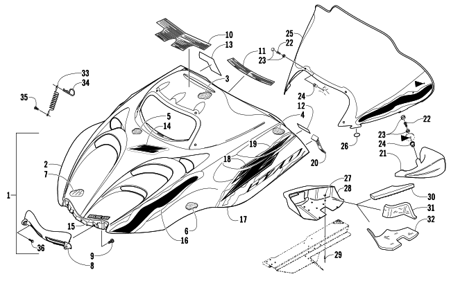 HOOD AND WINDSHIELD ASSEMBLY