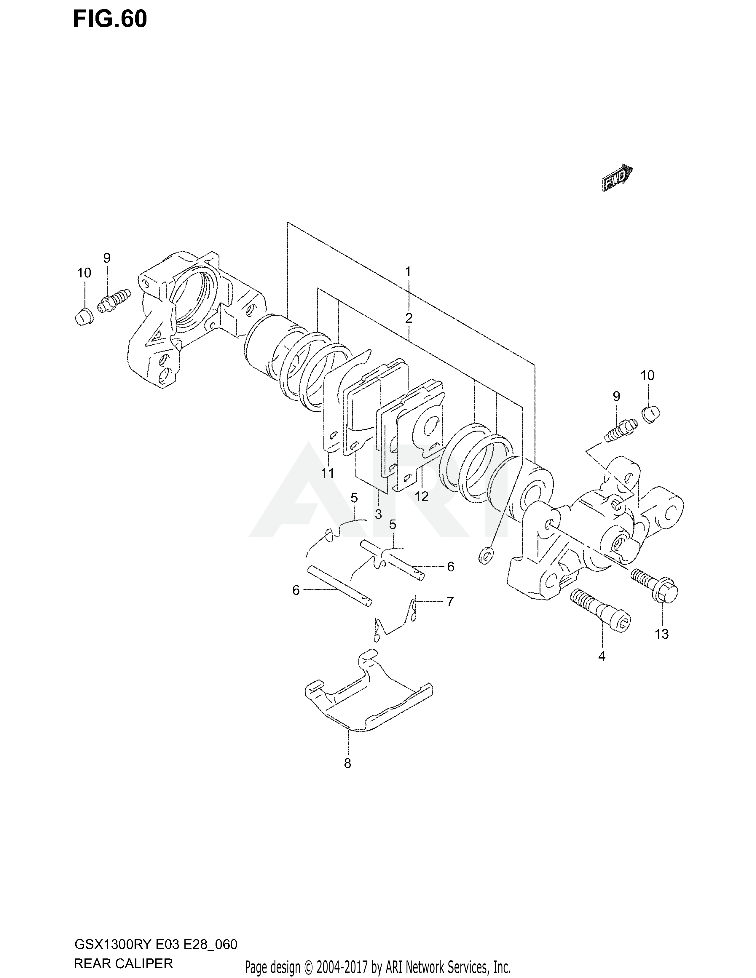 REAR CALIPER (MODEL X/Y/K1/K2 GSX1300RZK3)