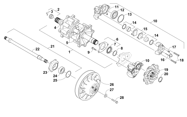 DRIVE TRAIN SHAFTS AND BRAKE ASSEMBLIES