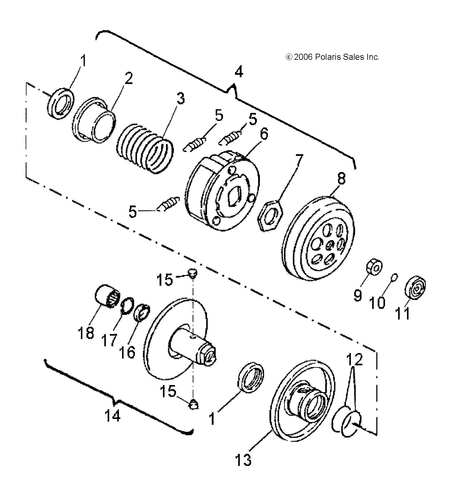 DRIVE TRAIN, SECONDARY CLUTCH - A10KA05AB/AD (49ATVSECONDARY07OTLW90)