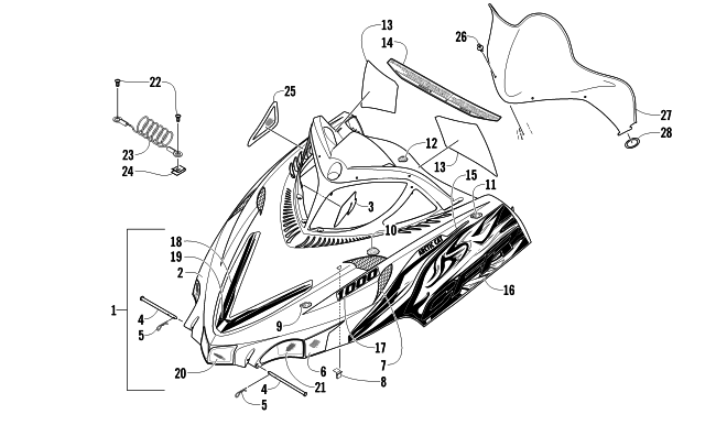 HOOD AND WINDSHIELD ASSEMBLY