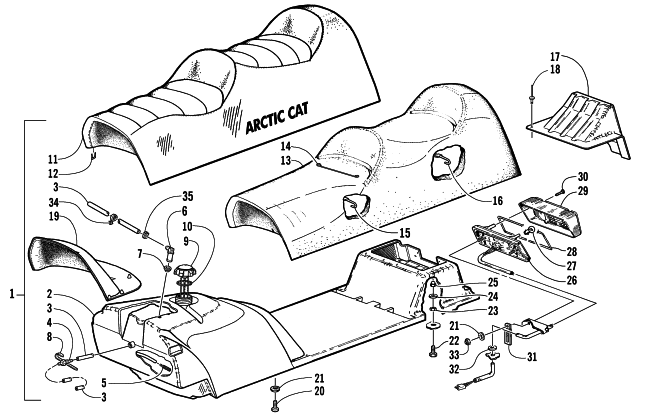 GAS TANK, SEAT, AND TAILLIGHT ASSEMBLY