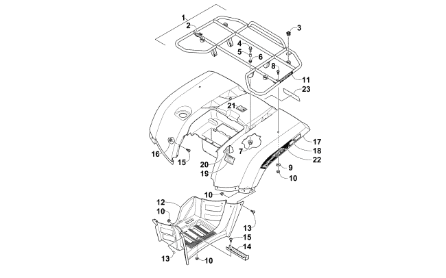 REAR RACK, BODY PANEL, AND FOOTWELL ASSEMBLIES