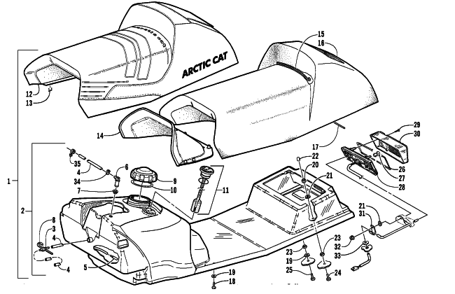 GAS TANK, SEAT, AND TAILLIGHT ASSEMBLY