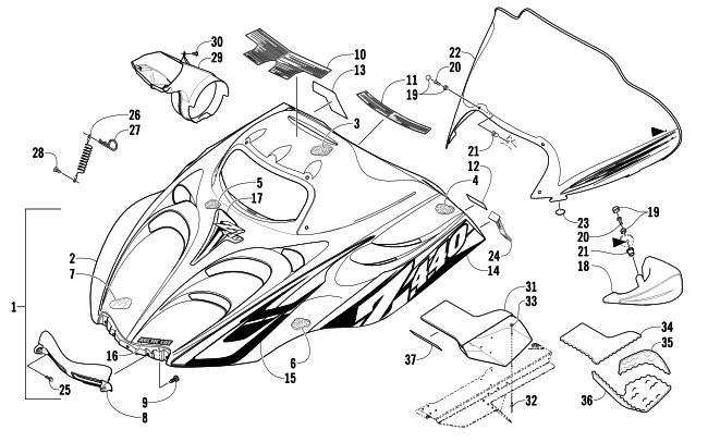 HOOD AND WINDSHIELD ASSEMBLY