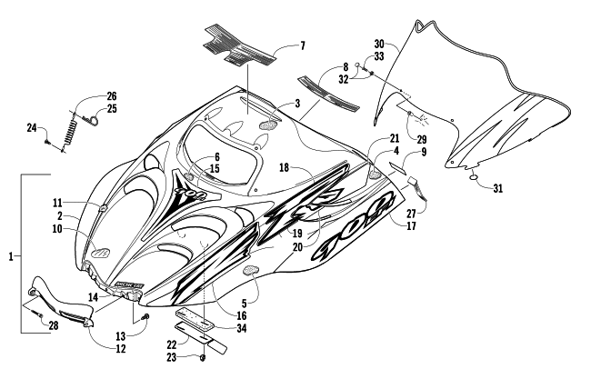 HOOD AND WINDSHIELD ASSEMBLY