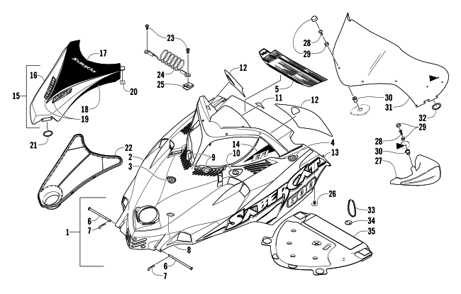 HOOD AND WINDSHIELD ASSEMBLY