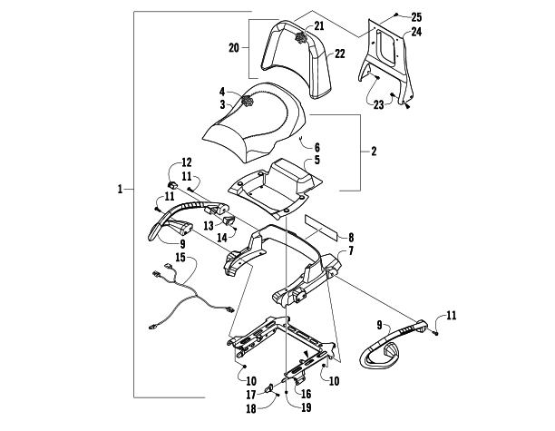 PASSENGER SEAT AND BACKREST ASSEMBLY