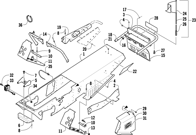 CHASSIS, FOOTREST, AND REAR BUMPER ASSEMBLY