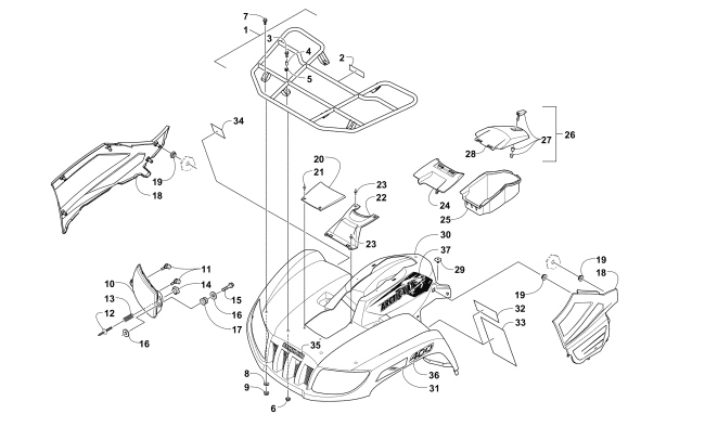 FRONT RACK, BODY PANEL, AND HEADLIGHT ASSEMBLIES