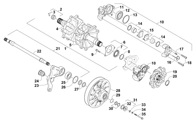 DRIVE TRAIN SHAFTS AND BRAKE ASSEMBLIES