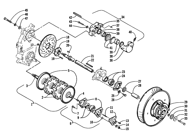 DRIVE TRAIN SHAFTS AND BRAKE ASSEMBLIES