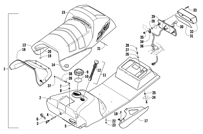 GAS TANK, SEAT, AND TAILLIGHT ASSEMBLY