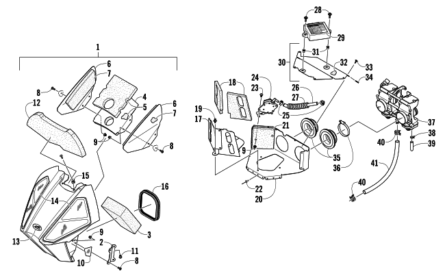 AIR SILENCER, CARBURETOR, AND FUEL PUMP ASSEMBLY