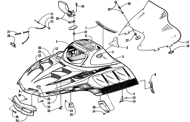 HOOD AND WINDSHIELD ASSEMBLY