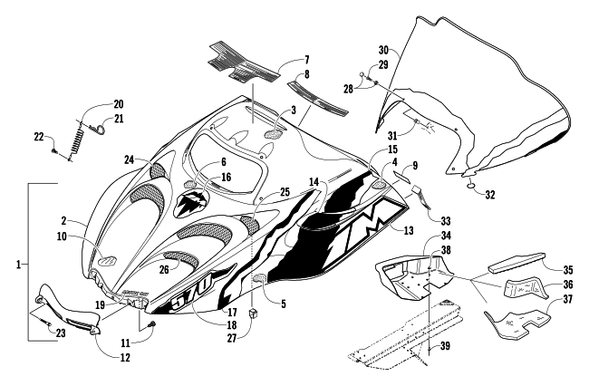 HOOD AND WINDSHIELD ASSEMBLY