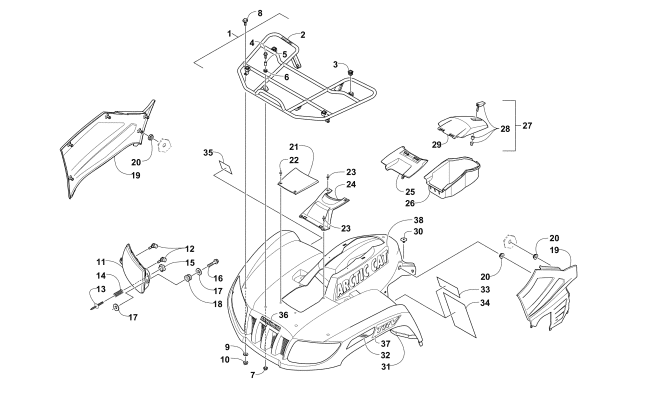 FRONT RACK, BODY PANEL, AND HEADLIGHT ASSEMBLIES (Camo)