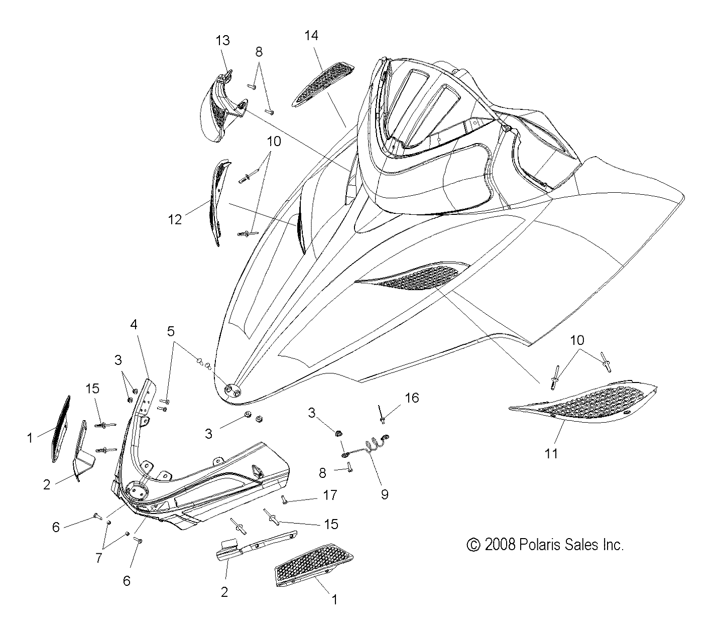 BODY, HOOD SCREENS and HINGE ASM. - S09PM7JS/JSL (49SNOWHOODMTG09700RMK)