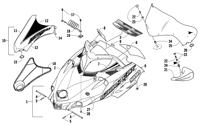 HOOD AND WINDSHIELD ASSEMBLY