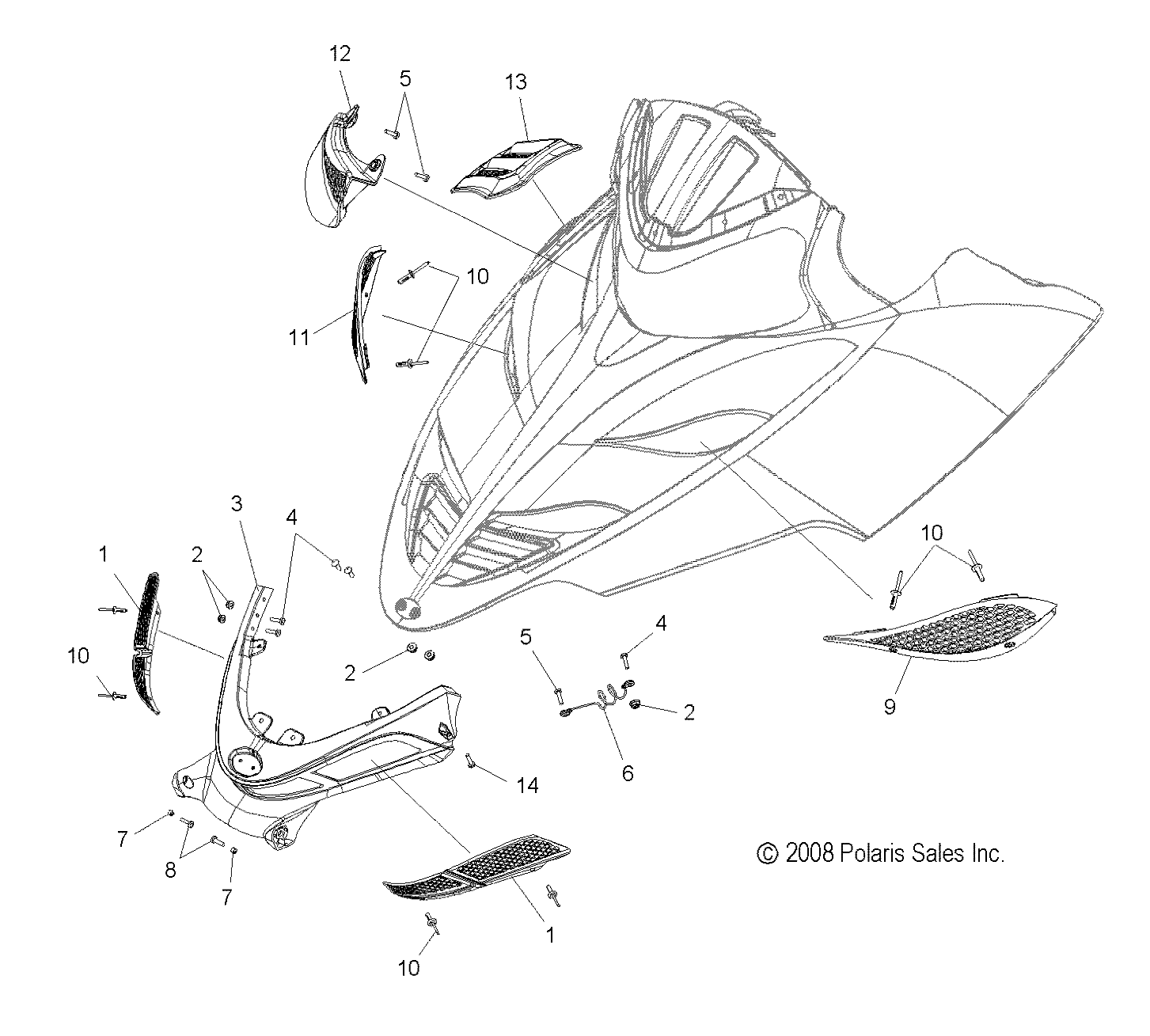 BODY, HOOD SCREENS and HINGE ASM. - S09PP7FS/FE (49SNOWHOODMTG09FSIQTRG)