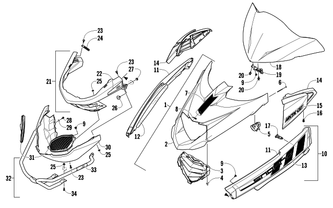 HOOD, WINDSHIELD, AND FRONT BUMPER ASSEMBLY