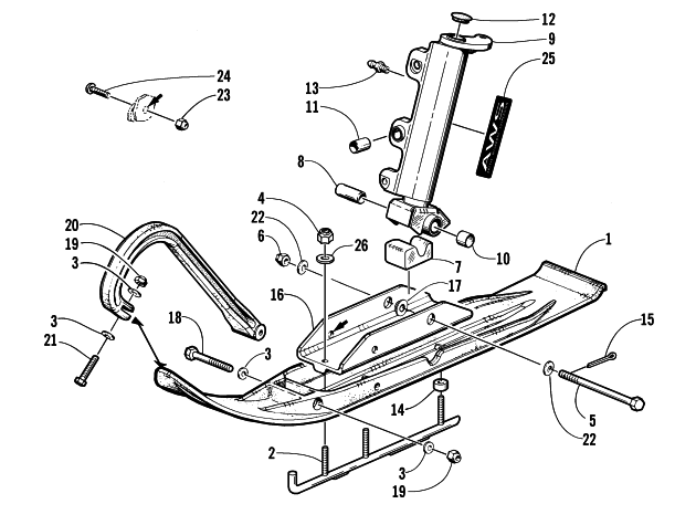 SKI AND SPINDLE ASSEMBLY