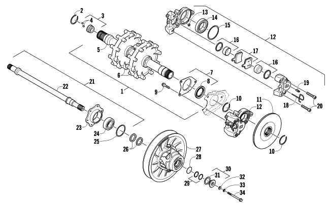 DRIVE TRAIN SHAFTS AND BRAKE ASSEMBLIES