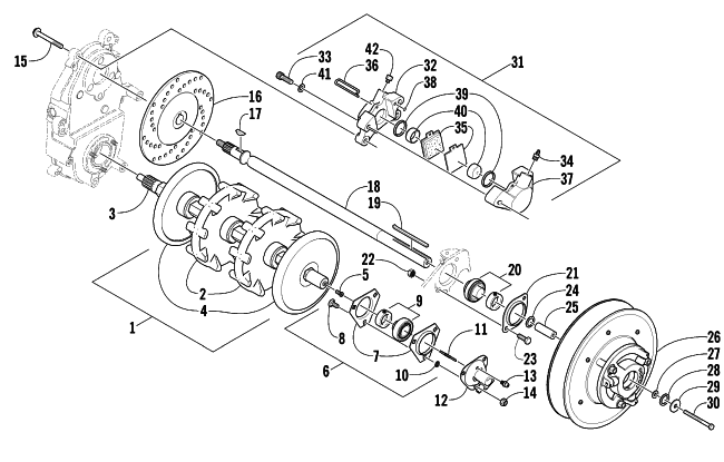 DRIVE TRAIN SHAFTS AND BRAKE ASSEMBLIES