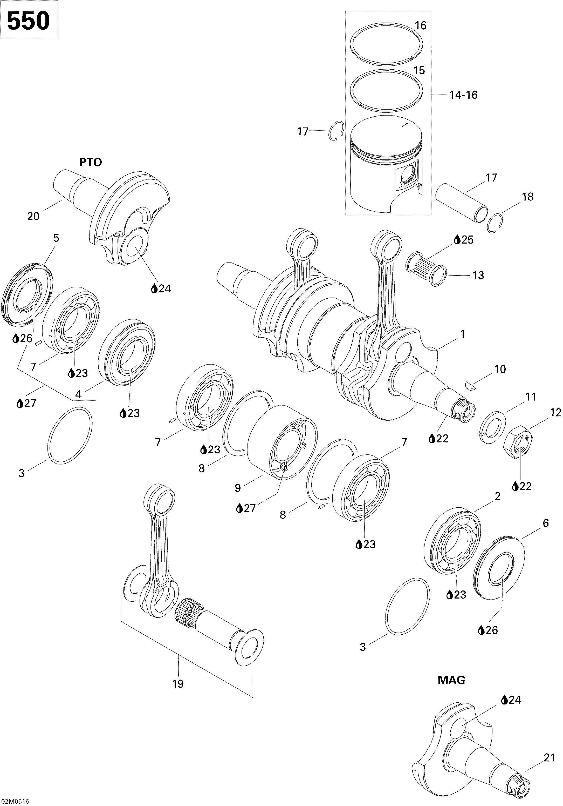 Crankshaft And Pistons 550F