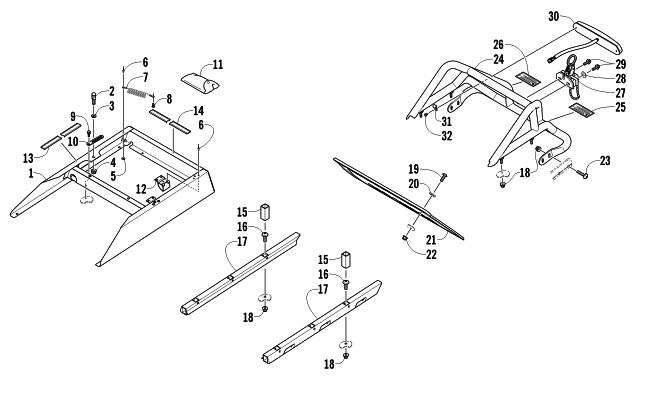 REAR BUMPER, RACK RAIL, SNOWFLAP, AND TAILLIGHT ASSEMBLY