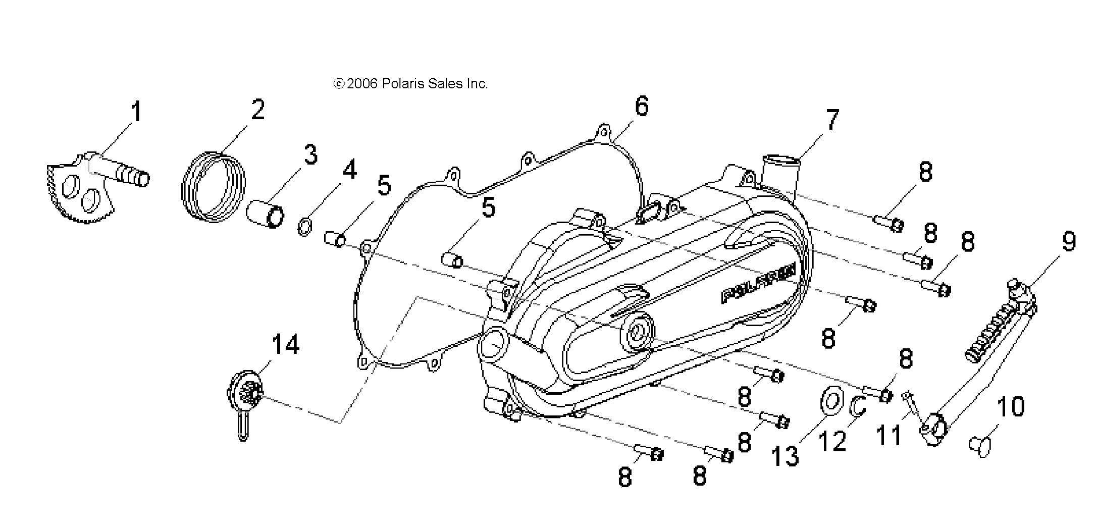 ENGINE, CLUTCH COVER and KICK START - A12FA09AA (49ATVCRANKCASECVRLH09SP90)