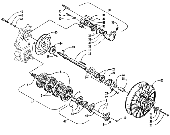 DRIVE TRAIN SHAFTS AND BRAKE ASSEMBLIES