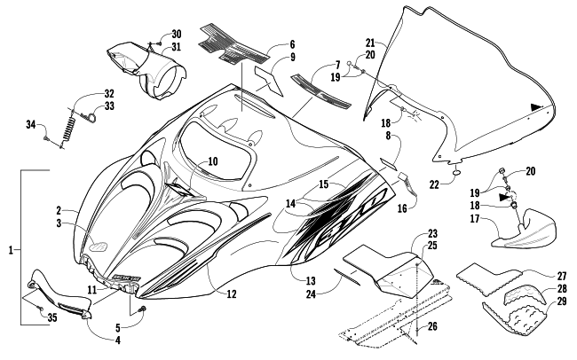 HOOD AND WINDSHIELD ASSEMBLY