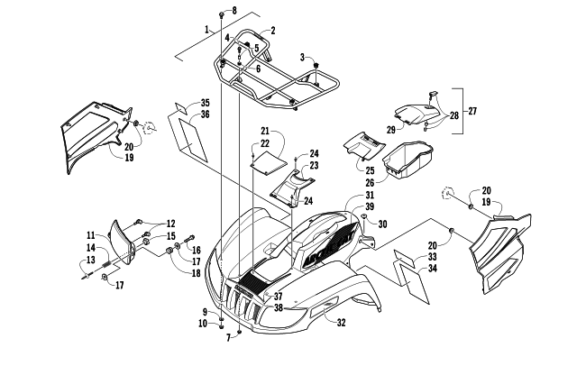 FRONT RACK, BODY PANEL, AND HEADLIGHT ASSEMBLIES