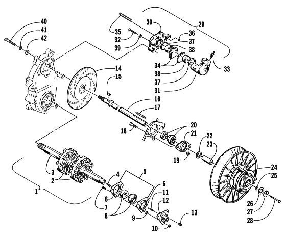 DRIVE TRAIN SHAFTS AND BRAKE ASSEMBLIES