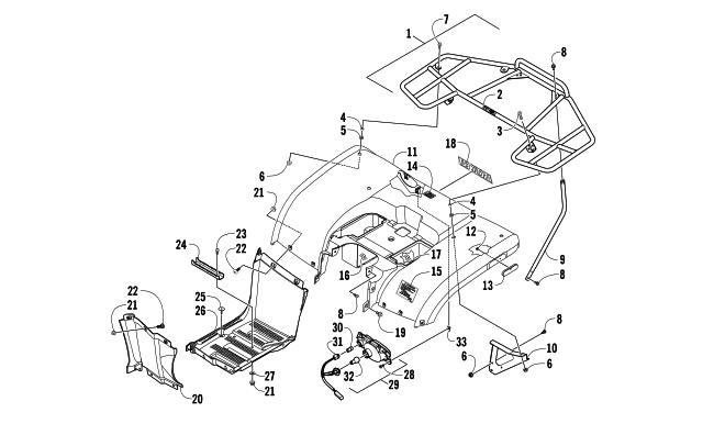 REAR BODY, RACK, AND TAILLIGHT ASSEMBLY