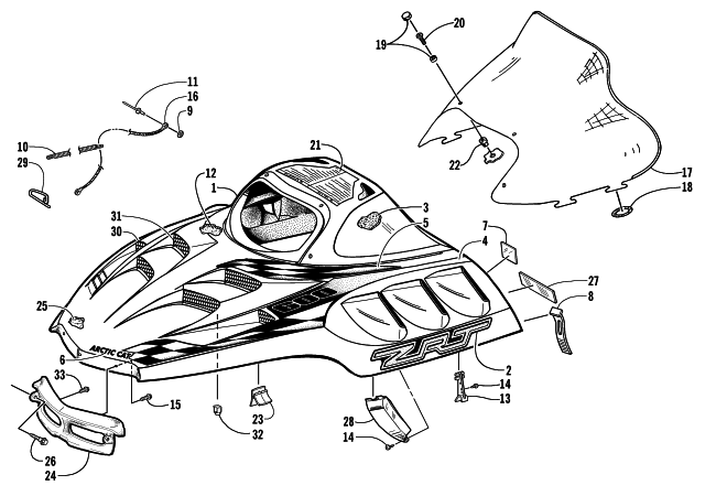 HOOD AND WINDSHIELD ASSEMBLY