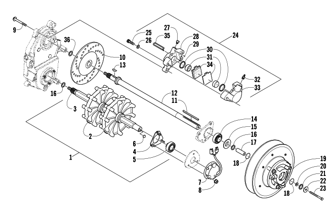 DRIVE TRAIN SHAFTS AND BRAKE ASSEMBLIES