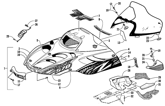 HOOD AND WINDSHIELD ASSEMBLY