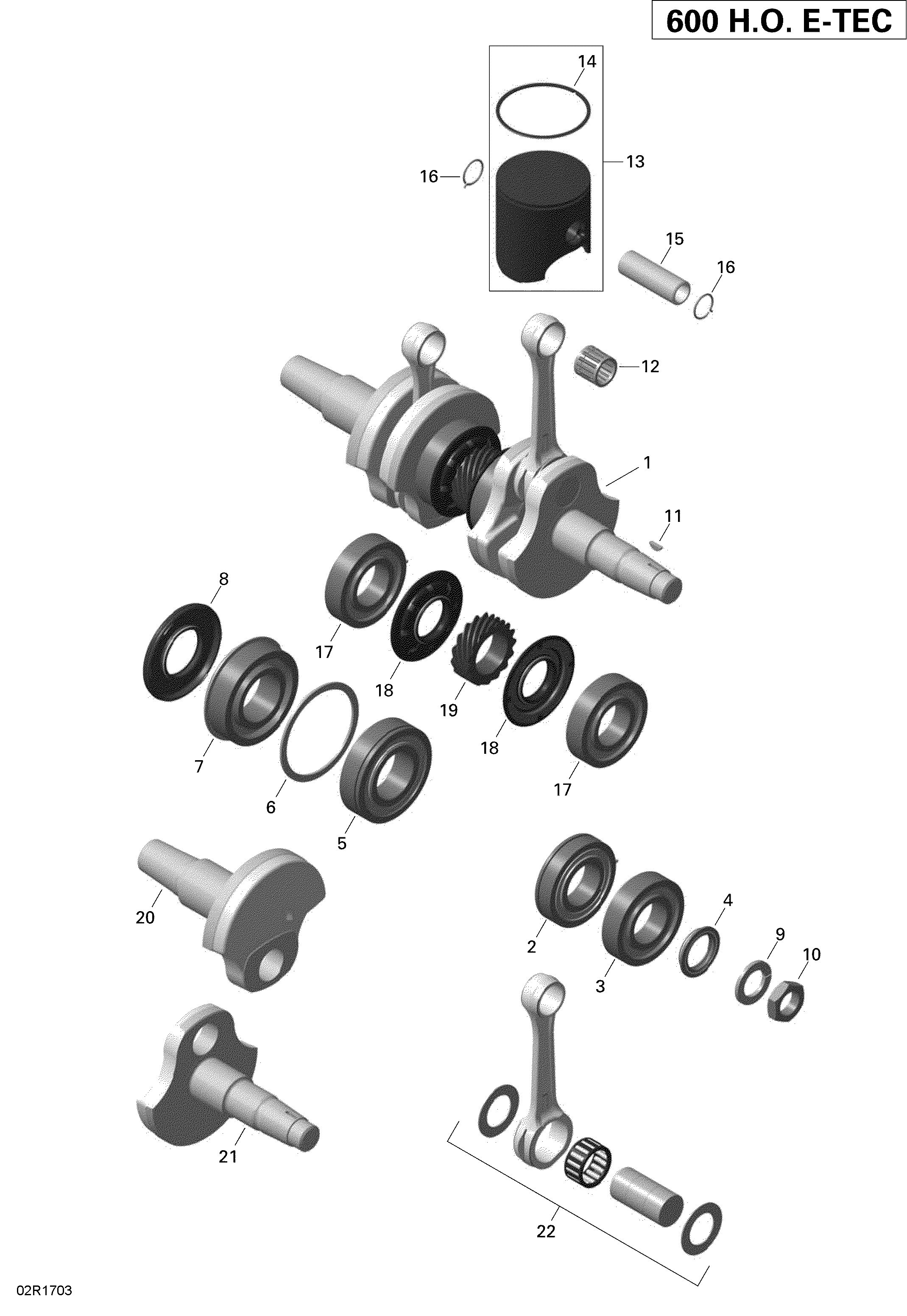 Crankshaft and Pistons - 600HO E-TEC