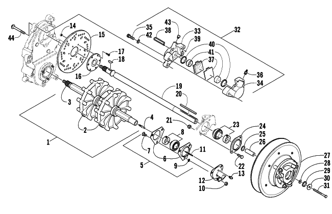 DRIVE TRAIN SHAFTS AND BRAKE ASSEMBLIES