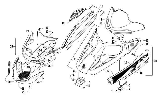 HOOD, WINDSHIELD, AND FRONT BUMPER ASSEMBLY