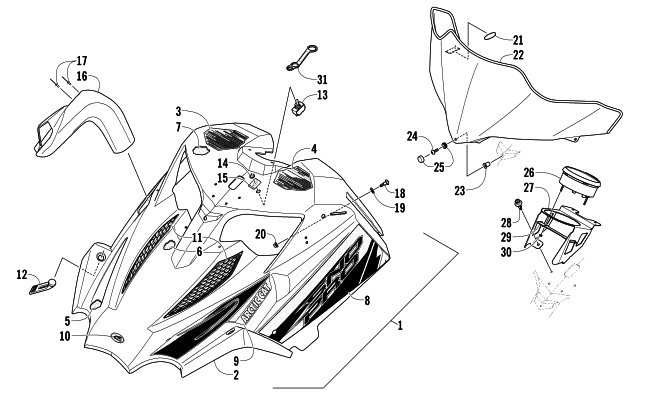 HOOD AND WINDSHIELD ASSEMBLY